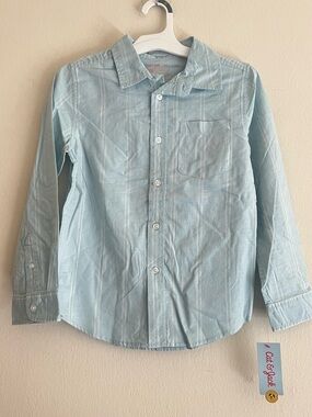 2PC Cat & Jack Light Blue Long-Sleeve Button-Down Shirt - boys Size M ( 8)